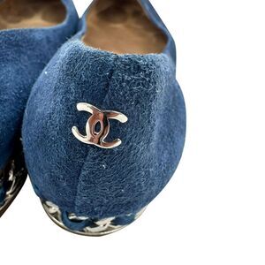 Chanel Cap Toe Chain Ballet Flats in Blue Suede